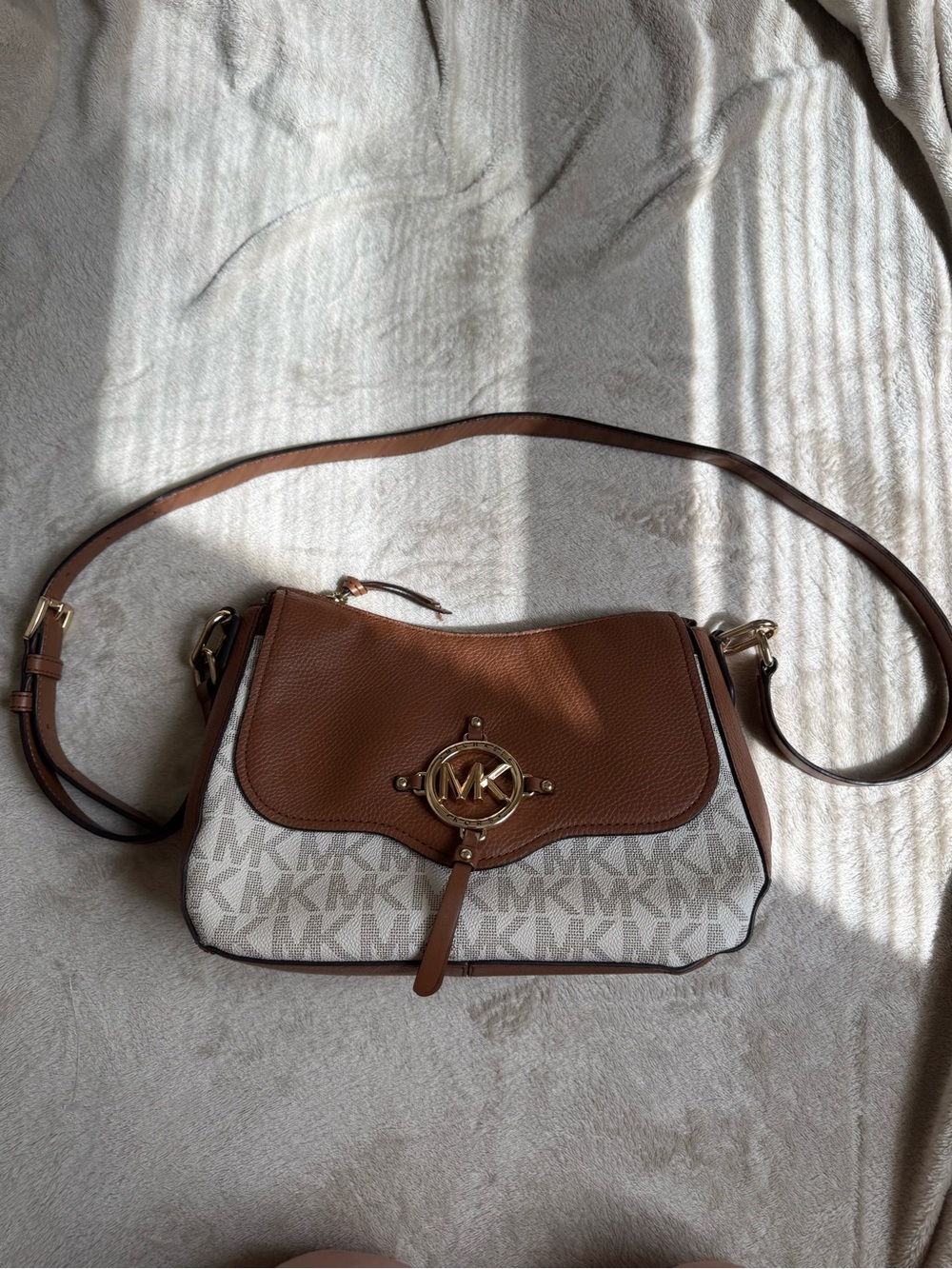 Michael Kors Tan and Cream Logo Crossbody Bag